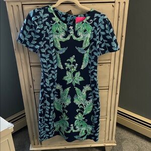 Lilly Pulitzer Navy Dress with Green Botanical Print